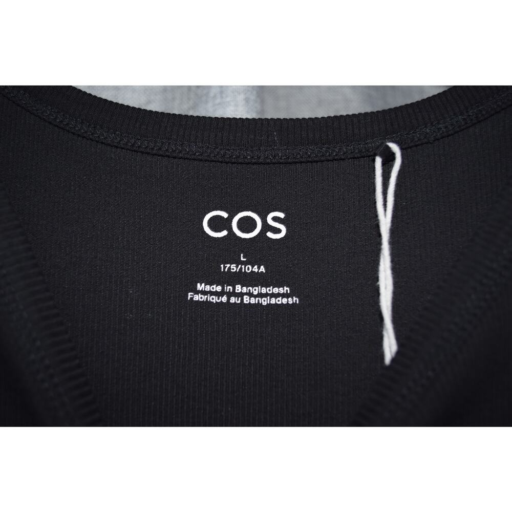 COS Black Ribbed Tank Dress Size L Minimalist Sleeveless Cotton Blend - Picture 3 of 4